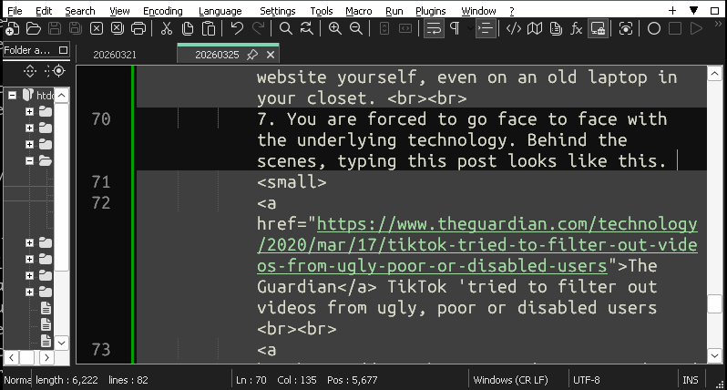 the HTML behind this blog post in Notepad++